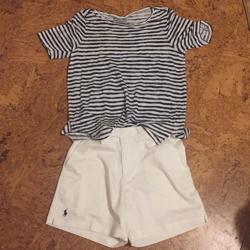 100% Linen blouse, nautical blue and white
